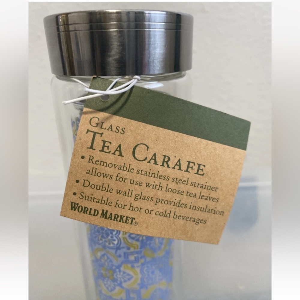 NWT Double Wall Glass Bottle Tea Infuser Flowers 300ml Travel Size World Market